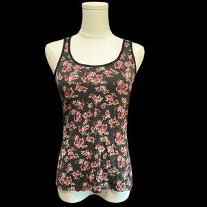 Black/Burgundy Rose Print Racerback Tank Top